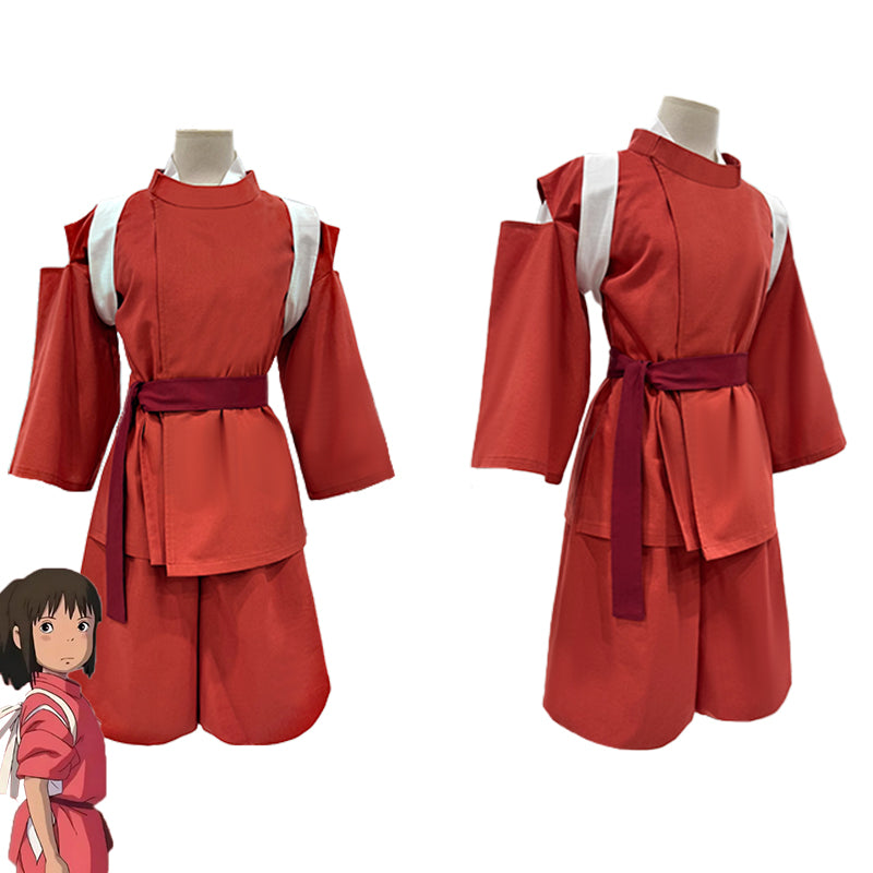 Spirited Away Chihiro Ogino Work Kimono Anime Cosplay Costume Outfit - Halloweez