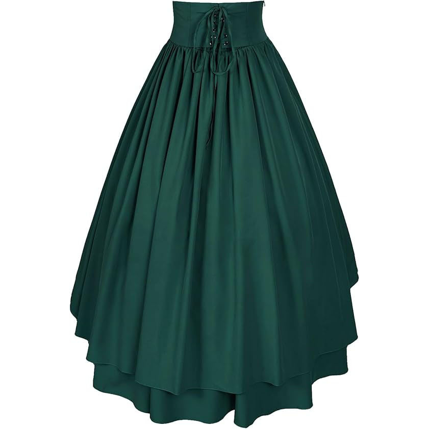 Medieval Renaissance Victorian Gothic Asymmetrical Pleated Tie Halloween Retro Midi Skirt - Halloweez