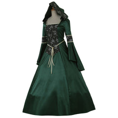 Elegante vestido de gala aristocrático victoriano en verde oscuro para bodas y fiestas. Fabricado a medida por Halloweez