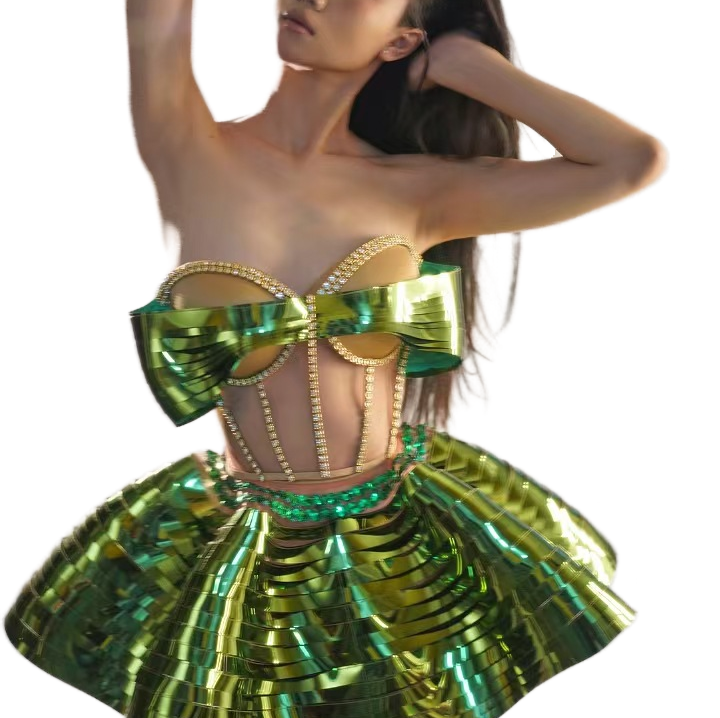 Masked Lady Mechanical Style Stage Costume Golden Sequin Girl Group Performance Cosplay Dress for Party Photography - Halloweez