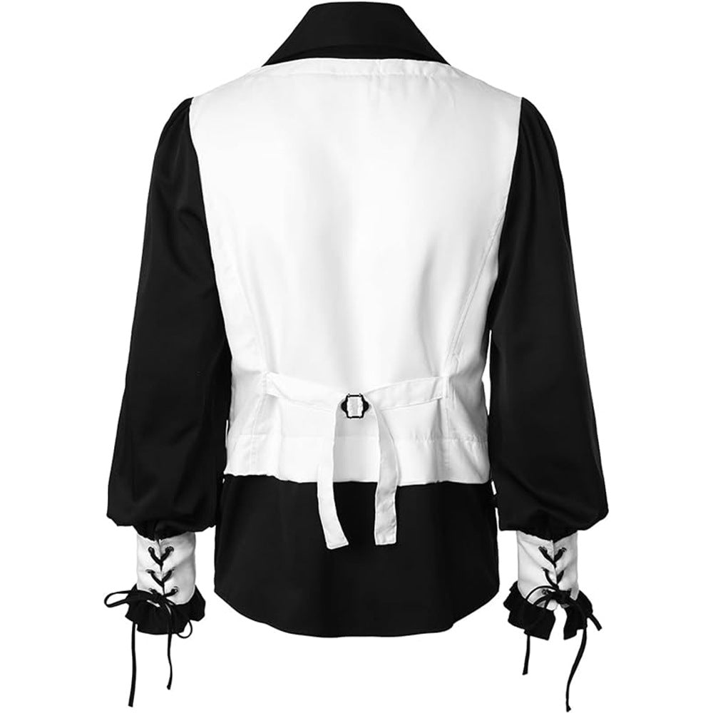 Medieval Pirate Victorian Steampunk Gothic Long Sleeve Vest Shirt Halloween Costume - Halloweez
