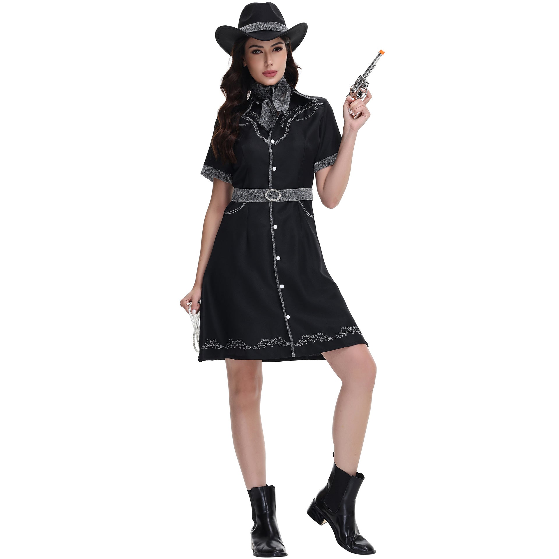 2025 Custom Western Cowboy Costume for Women Halloween Party Cosplay Performance - Halloweez