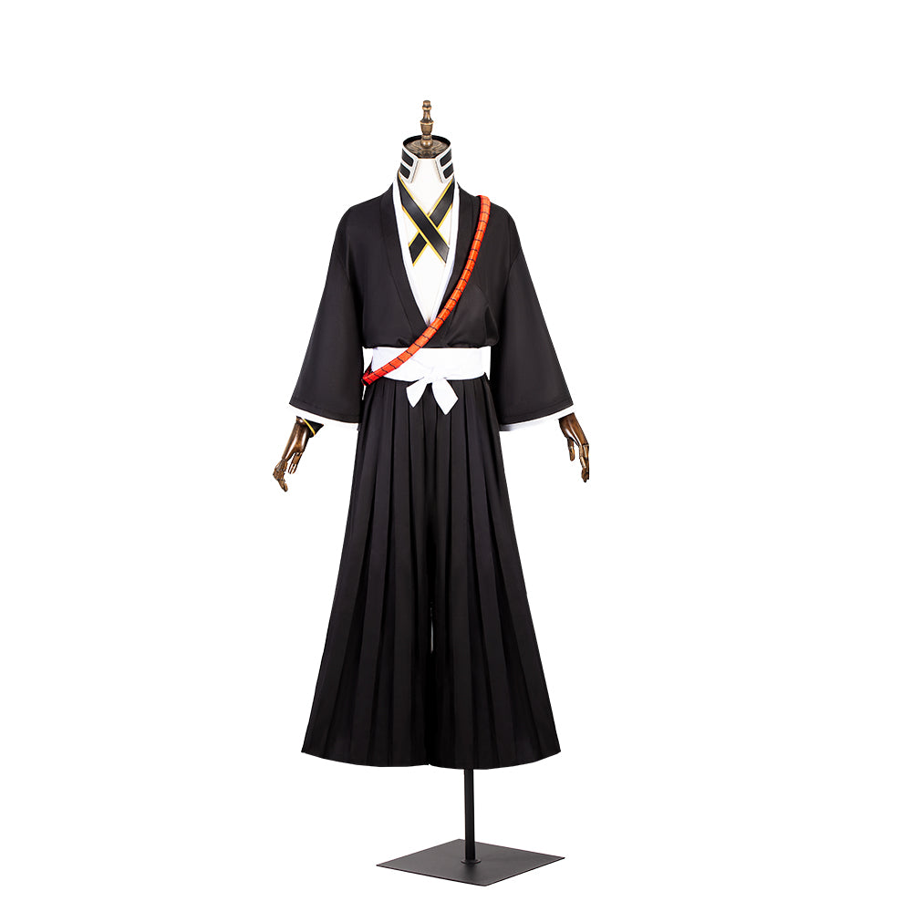 Costume de cosplay d'Ichigo Kurosaki d'Halloween avec perruque, haut noir et pantalon pour Halloween