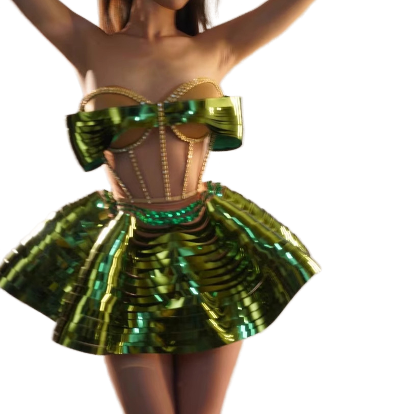 Masked Lady Mechanical Style Stage Costume Golden Sequin Girl Group Performance Cosplay Dress for Party Photography - Halloweez