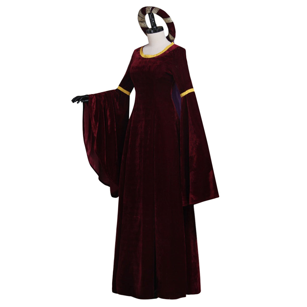 Elegante vestido renacentista rojo oscuro para Halloween para cosplay y eventos especiales