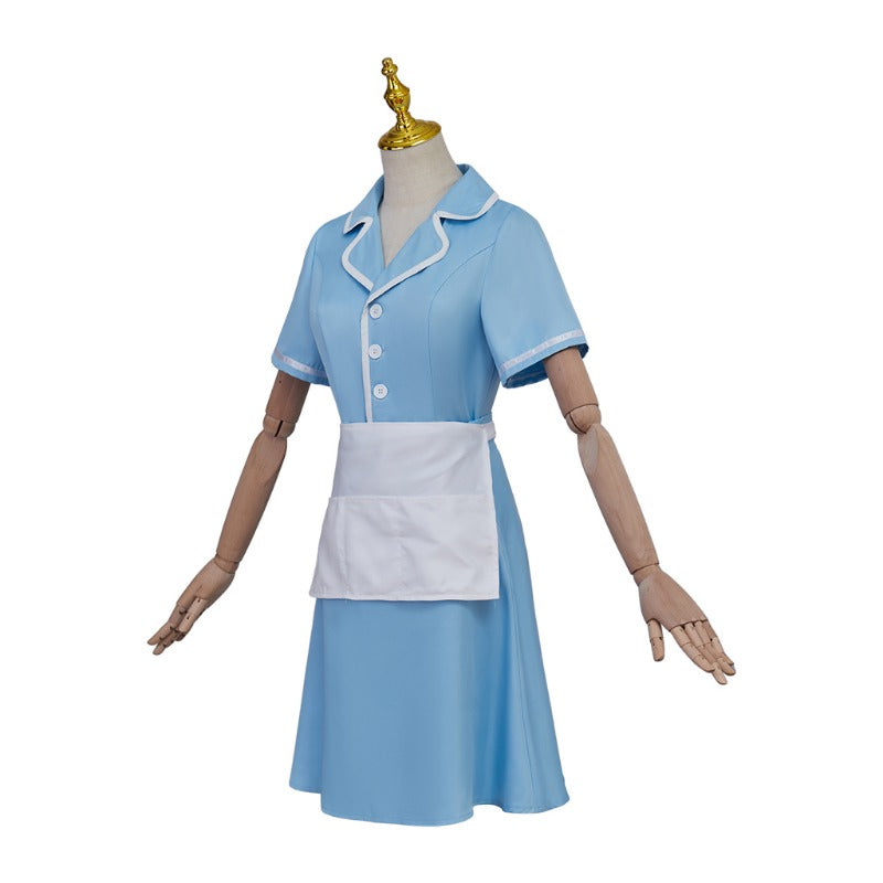 Halloweez Waitress Musical Cosplay Costume – Blue Maid Dress with Apron for Women