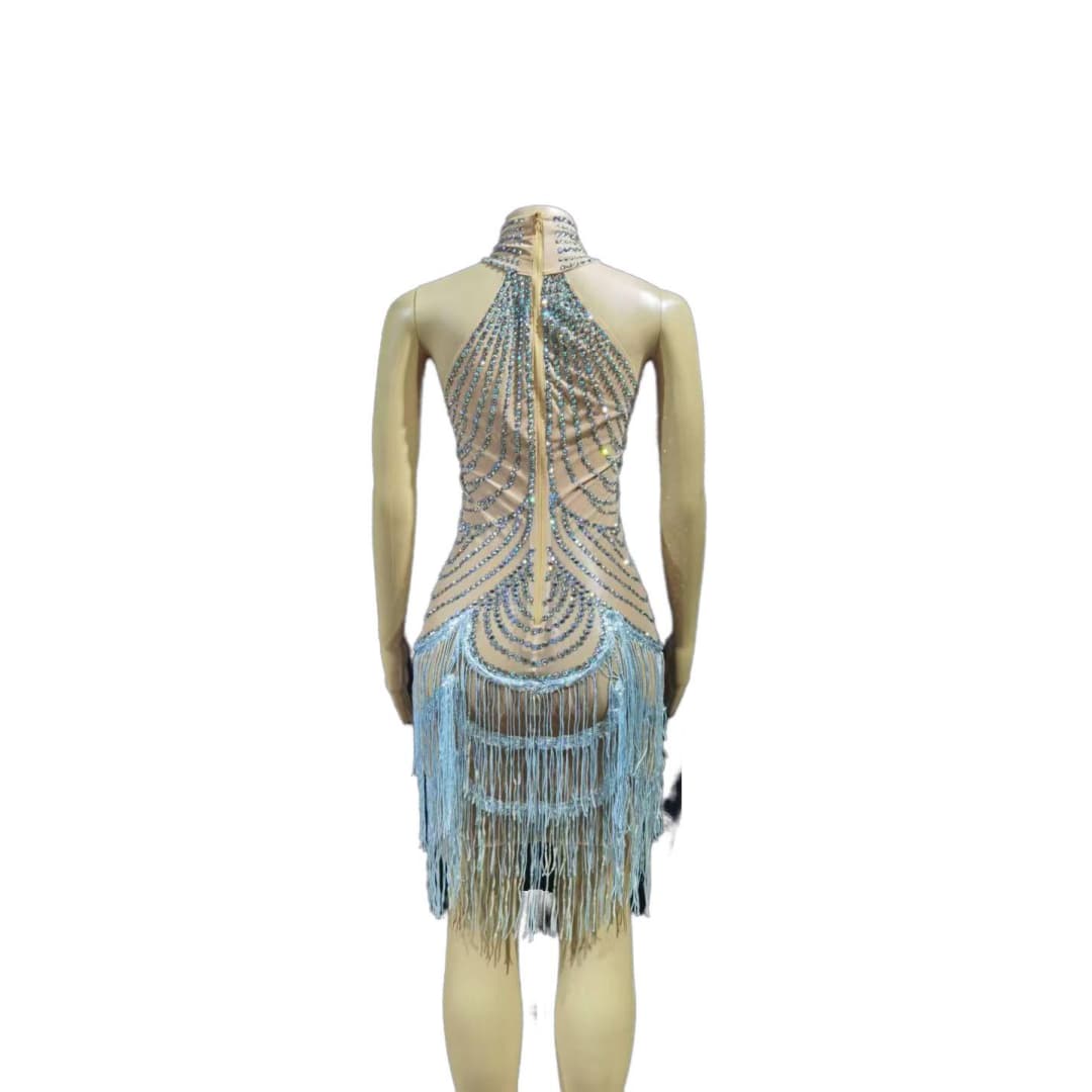 GC Diamond Fringe Short Dress - Silver Party Costume for Nightclub, Pole Dance, Birthday & Bar Events - Halloweez