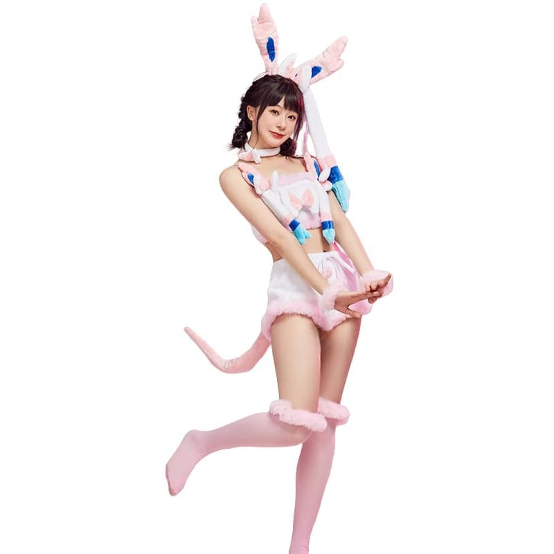 Official Sylveon Pokemon Two-Piece Plush Cosplay Costume for Women - Halloweez