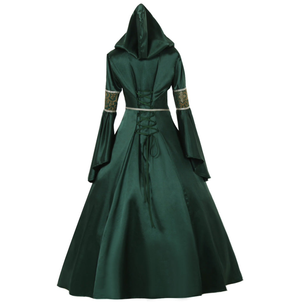 Elegantes vestidos de noche medievales de estilo gótico victoriano para damas: vestidos de noche de estilo medieval de Halloween en verde