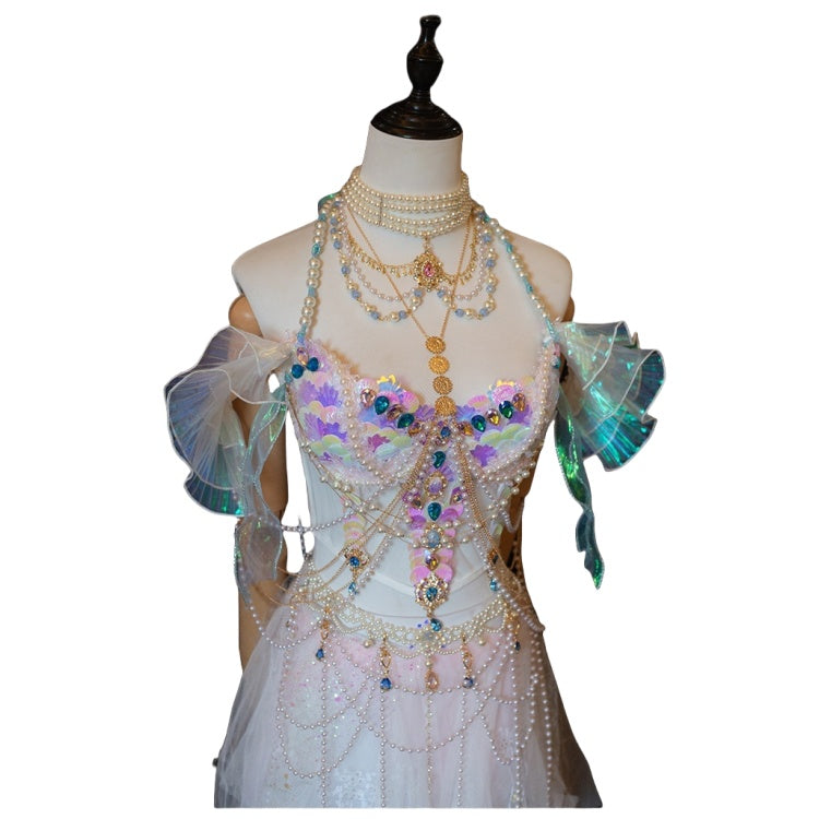 Mermaid Shiny Gauze Skirt Suit EDM Festival Rave Costume - Halloweez