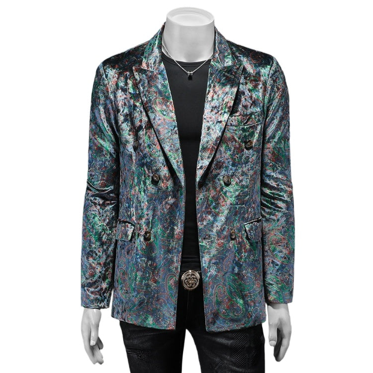 European Style Velvet Casual Blazer Men's Slim Fit Jacket 2024 Spring Autumn Single Breasted Patterned Suit Jacket Cosplay Costume - Halloweez