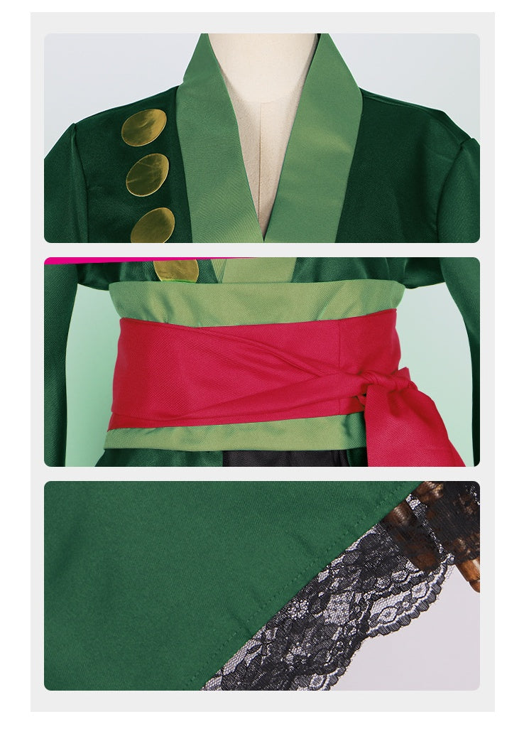 One Piece Roronoa Zoro Gender Swap Cosplay Costume - Anime Lolita Kimono Dress