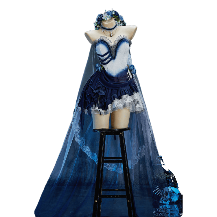 Zombie Bride Cosplay Costume Blue Ombre Gothic Dress for Women Halloween Cosplay Outfit - Halloweez