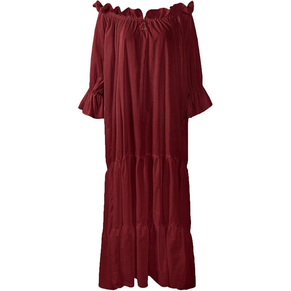 Medieval Pirate Fairy Renaissance Peasant Costume Ruffled Loose Dress