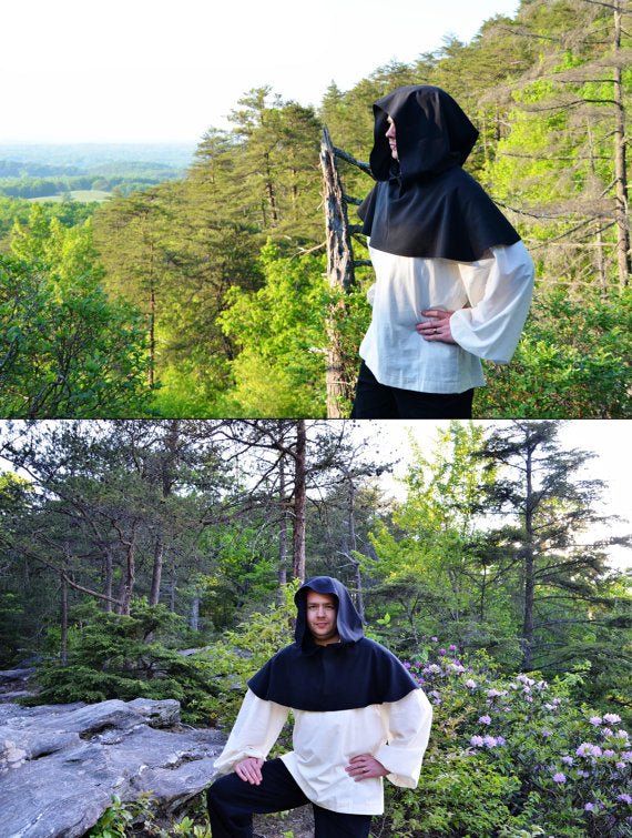 Black Hooded Cape Cloak Mantle Coat Wicca Pagan Robe - Coscosmos