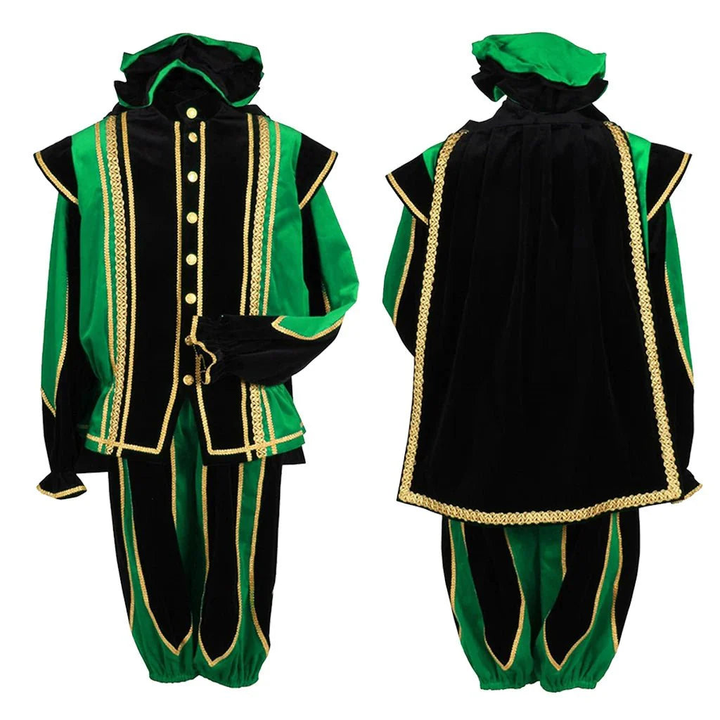 Black Peter Cosplay Costume for Men - Traditional Tudor Velvet Festival Outfit with Ball Gown - Coscosmos