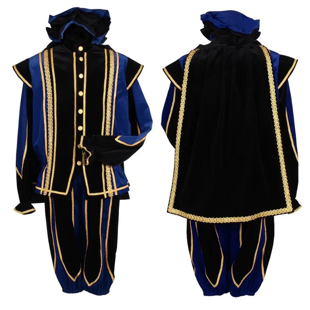 Black Peter Cosplay Costume for Men - Traditional Tudor Velvet Festival Outfit with Ball Gown - Coscosmos