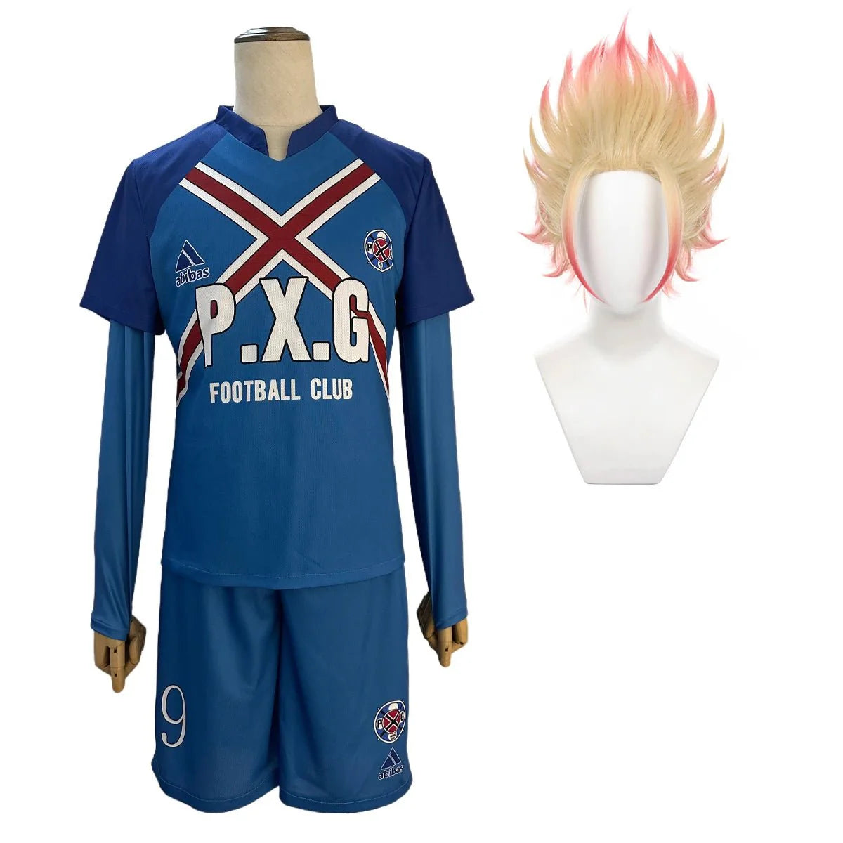 Stylish Blue Lock Anime Cosplay Costume - Rin Itoshi, Shidou Ryusei, Charles Karasu P.X.G Jersey with Wig - Halloweez