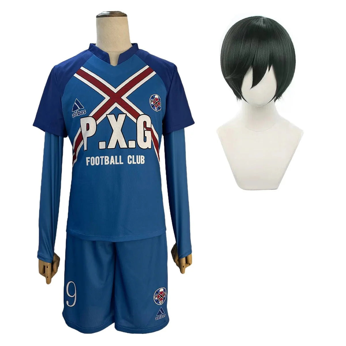 Stylish Blue Lock Anime Cosplay Costume - Rin Itoshi, Shidou Ryusei, Charles Karasu P.X.G Jersey with Wig - Halloweez