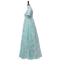 Blue Sparkling Silk Empire Gown | Regency Style Cosplay Costume Inspired by Kate Sharma - Coscosmos