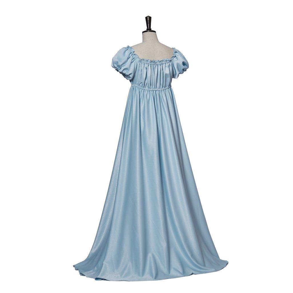 Bridgerton Cosplay Costume - Light Blue Silky Empire Waist Regency Gown - Coscosmos