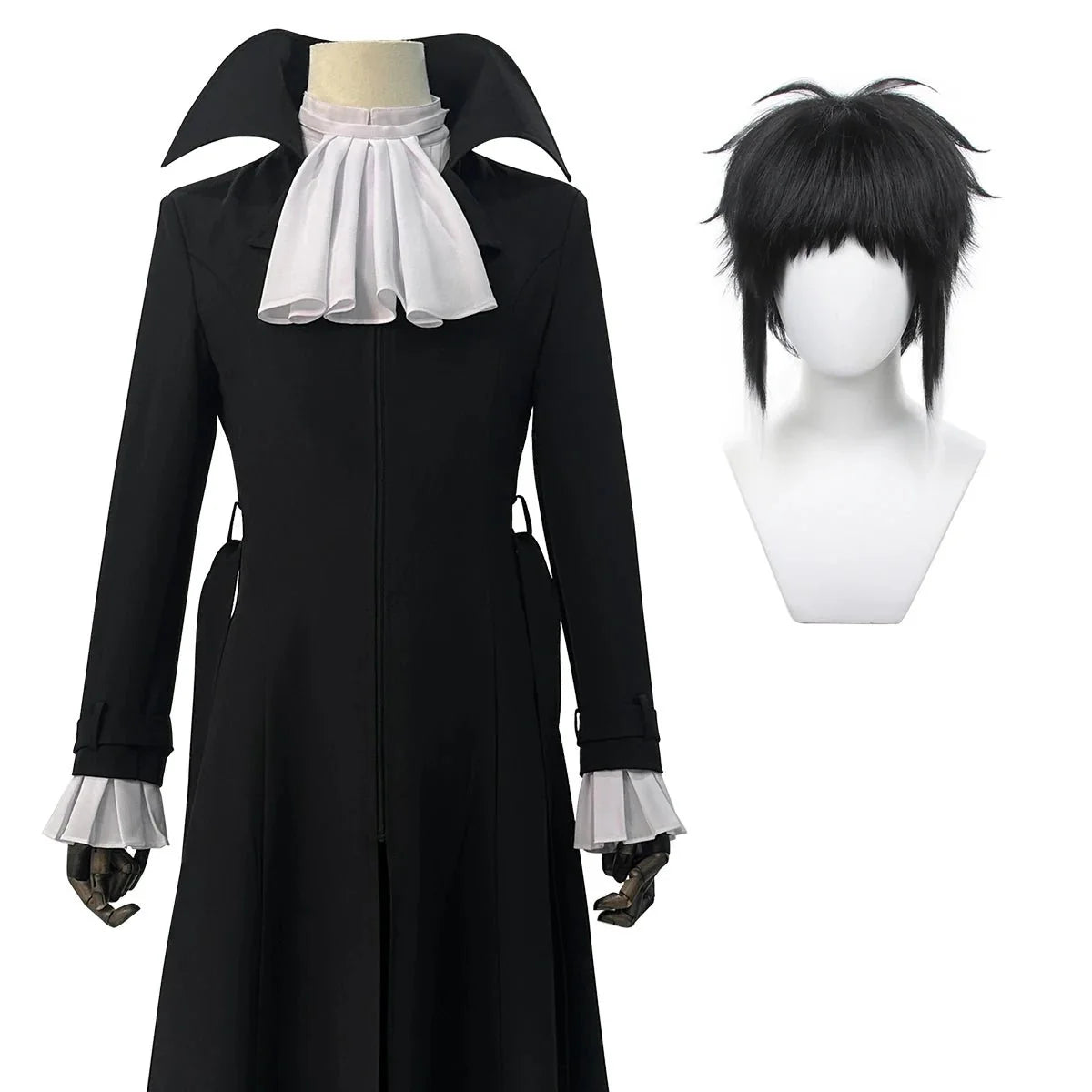 Bungo Anime Akutagawa Ryunosuke Cosplay Costume Wig Oversize Lining Coat Elastic Pants Shirt Belt Daily Wearing Cos - Coscosmos