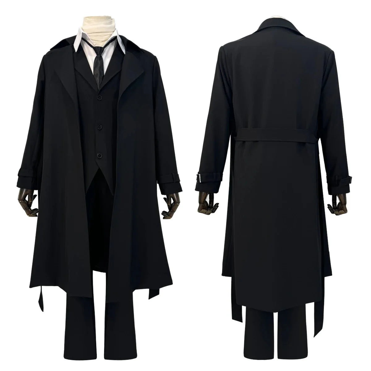 Bungo Anime Dazai Osamu Cosplay Costume Wig Black Lining Coat Elastic Pants Shirt Tie Daily Wearing Halloween Christmas - Coscosmos