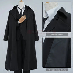 Bungo Anime Dazai Osamu Cosplay Costume Wig Black Lining Coat Elastic Pants Shirt Tie Daily Wearing Halloween Christmas - Coscosmos