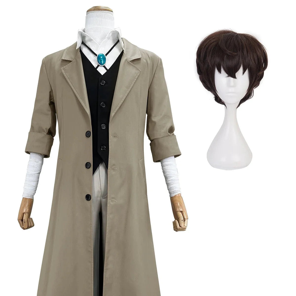 Halloweez Dazai Osamu Cosplay Costume with Wig, Coat, Pants, and Pendant for Stylish Daily Wear - Halloweez