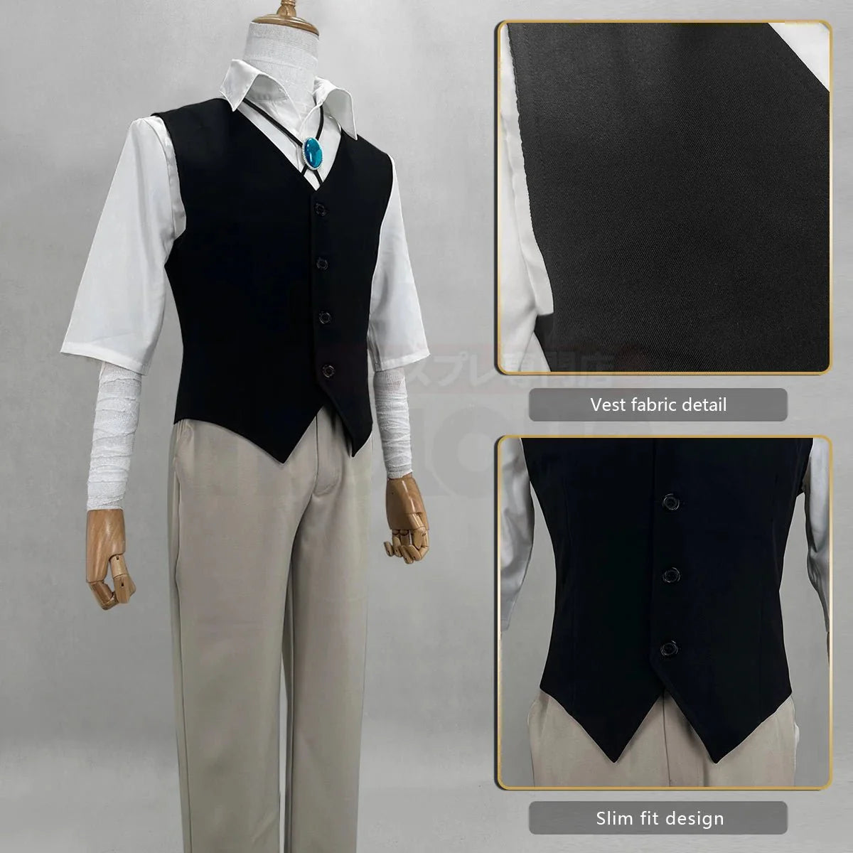 Halloweez Dazai Osamu Cosplay Costume with Wig, Coat, Pants, and Pendant for Stylish Daily Wear - Halloweez