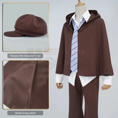 Halloweez Anime Edogawa Rampo Cosplay Costume Set with Cape, Elastic Pants, Shirt, Vest, Tie, and Hat - Halloweez
