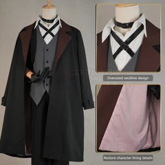 Bungo Anime Nakahara Chuuya Cosplay Costume Wig Oversize Lining Coat Elastic Pants Shirt Vest Hat Gloves Choker Daily - Coscosmos