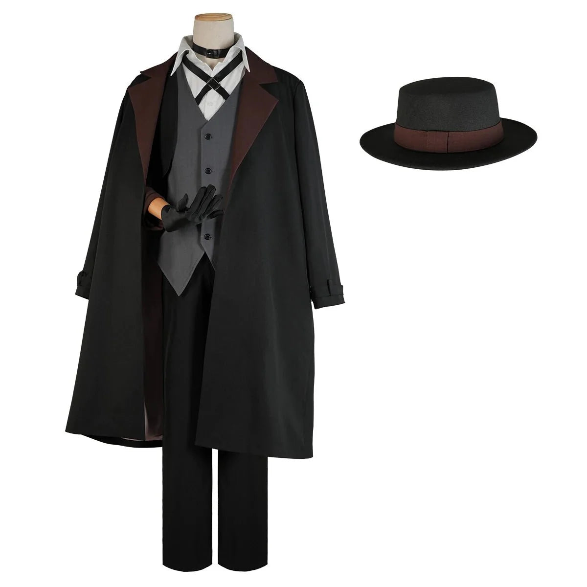 Bungo Anime Nakahara Chuuya Cosplay Costume Wig Oversize Lining Coat Elastic Pants Shirt Vest Hat Gloves Choker Daily - Coscosmos