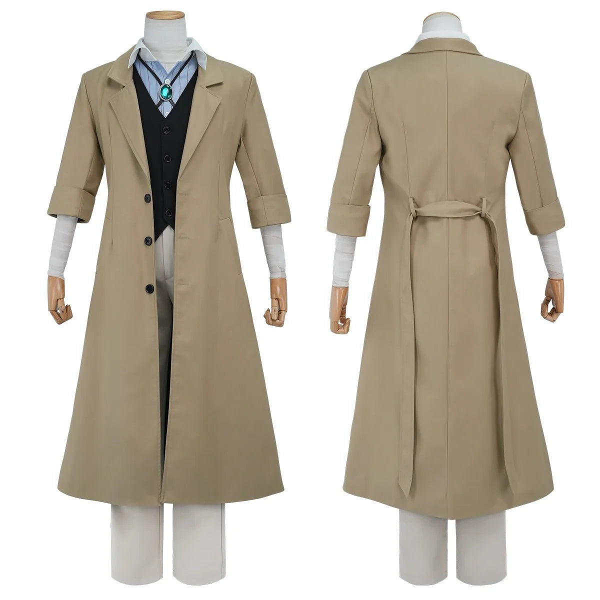 Bungo BSD Anime Dazai Osamu Cosplay Costume Wig Oversized Lining Coat Elastic Pants Vest Shirt Pendant Daily Wear Latest - Coscosmos