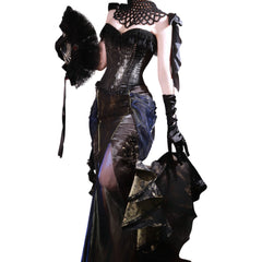 Gothic Lolita Underbust Corset Top with Boning Adjustable Dark Purple Cosplay Costume - Halloweez
