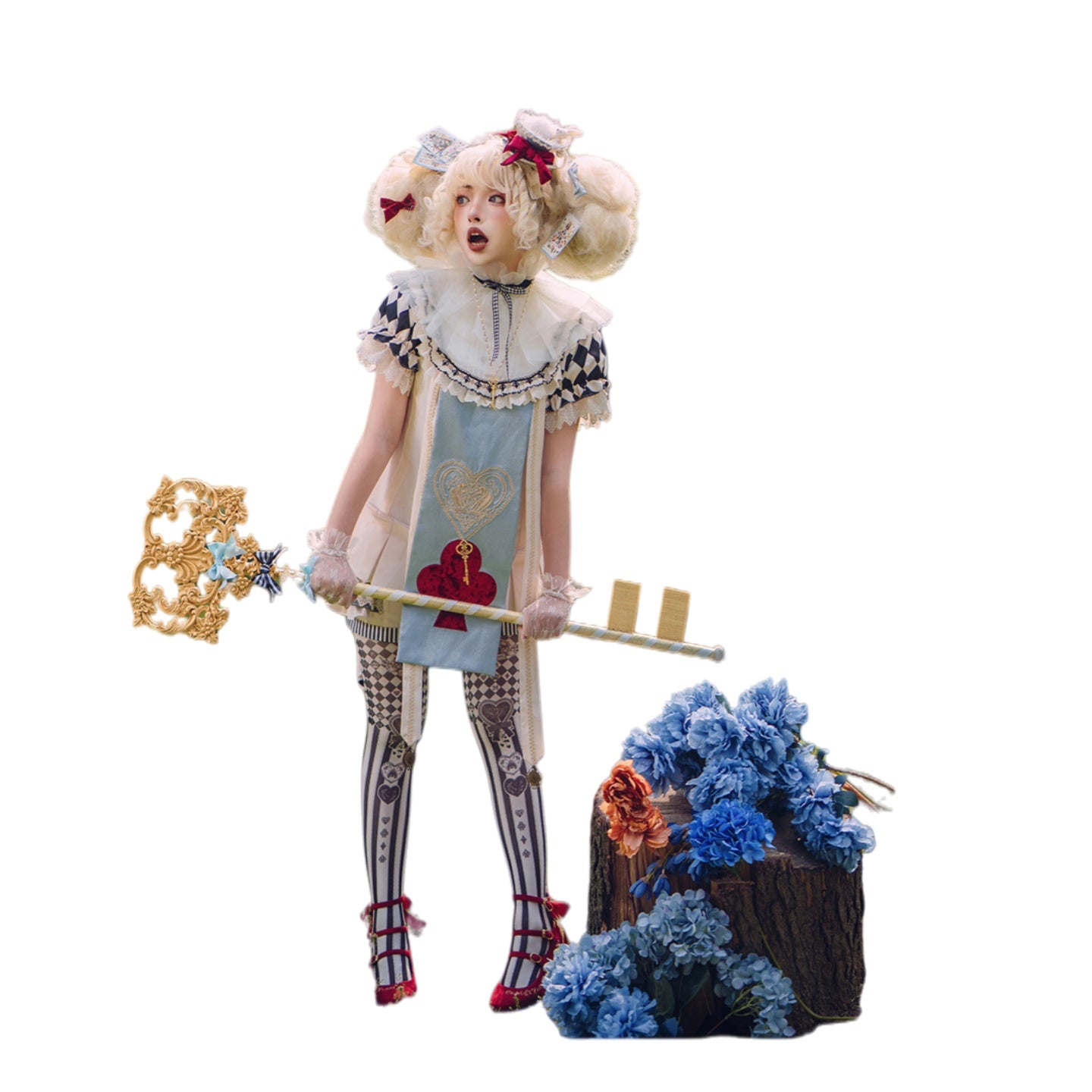 Original Lolita Chess Board Print Dress with Graff Collar Prince Cosplay Costume - Card Character Doll Inspired Outfit - Halloweez