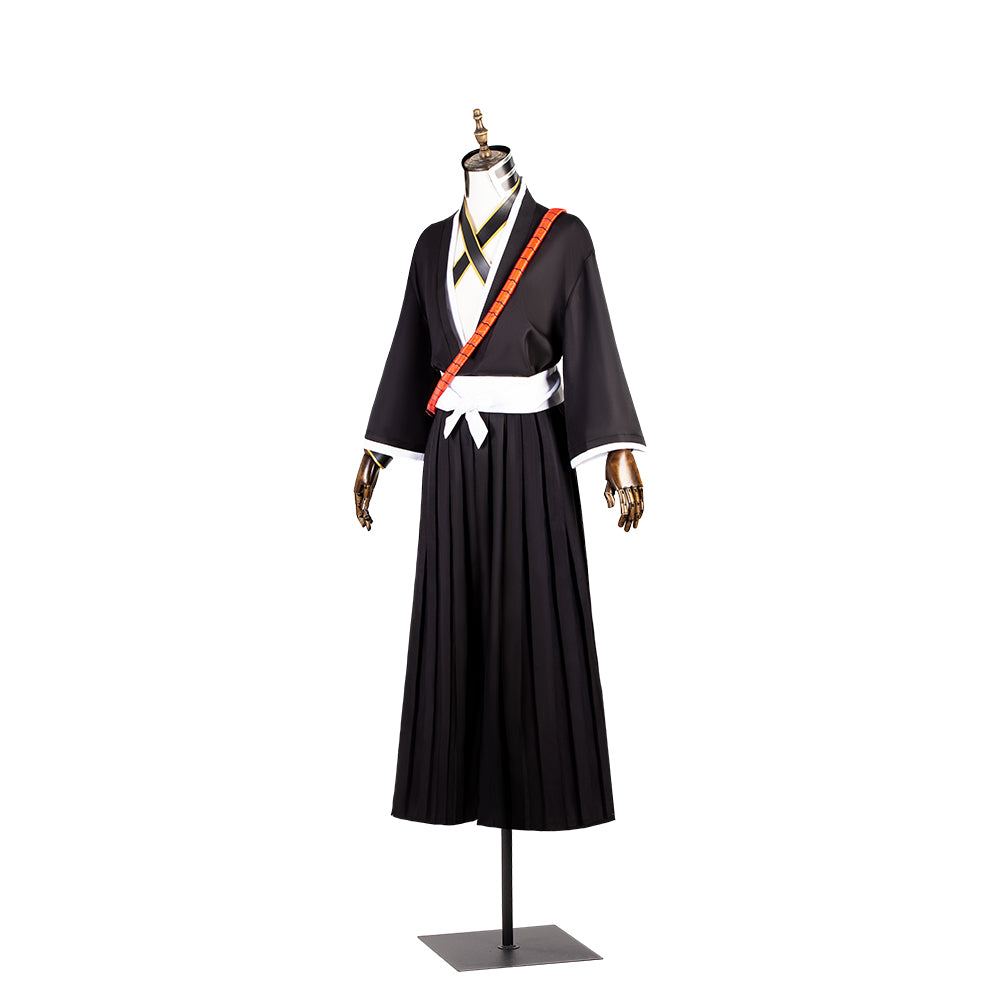 Costume de cosplay d'Ichigo Kurosaki d'Halloween avec perruque, haut noir et pantalon pour Halloween