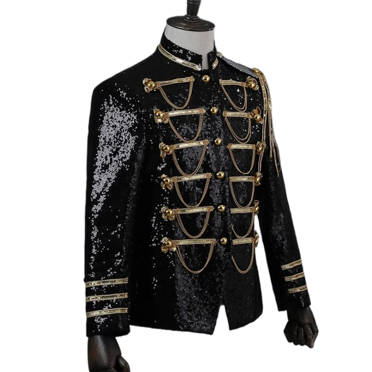 Men's Military Uniform Glitter Army Costume Court Performance EXO Cosplay DJ Dance Club Party Outfit - Halloweez