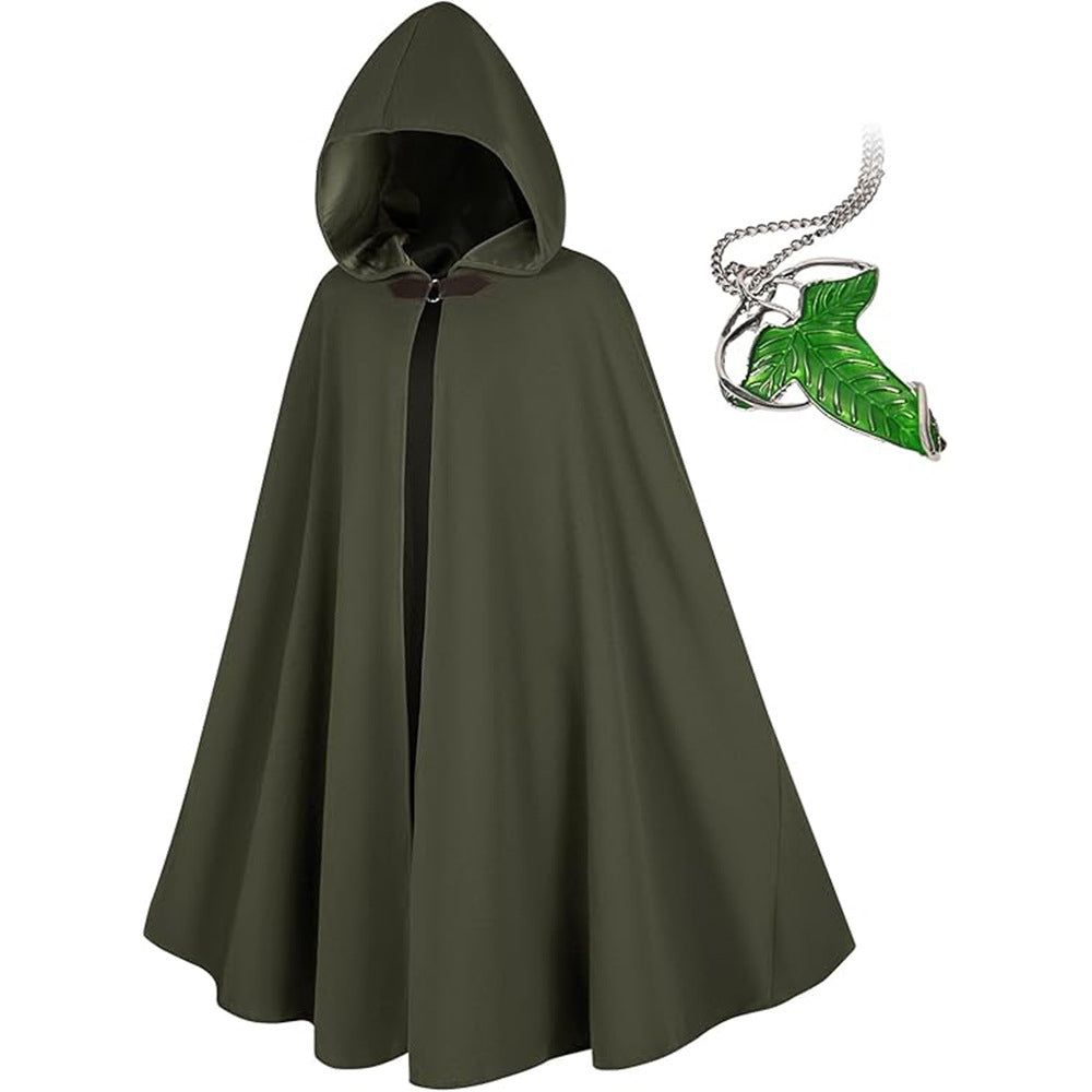 Custom Medieval Cloak with Leaf Necklace Brooch - Performance Costume - Halloweez