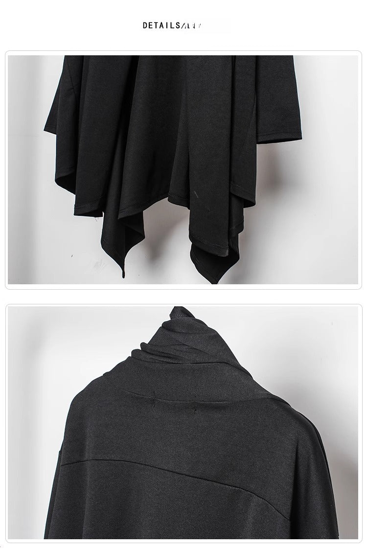 Yamamoto-Style Dark Gothic Witch Cape Coat for Men, Mid-Length Goth Cloak - Halloweez