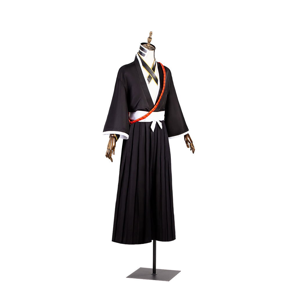 Costume de cosplay d'Ichigo Kurosaki d'Halloween avec perruque, haut noir et pantalon pour Halloween