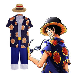 Anime One Piece Luffy Cosplay Costume Sunflower Shirt Halloween Outfit - Halloweez