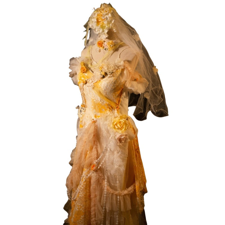 Handmade Floral Wedding Dress Princess Costume - Elegant Princess Dress for Special Occasions - Halloweez
