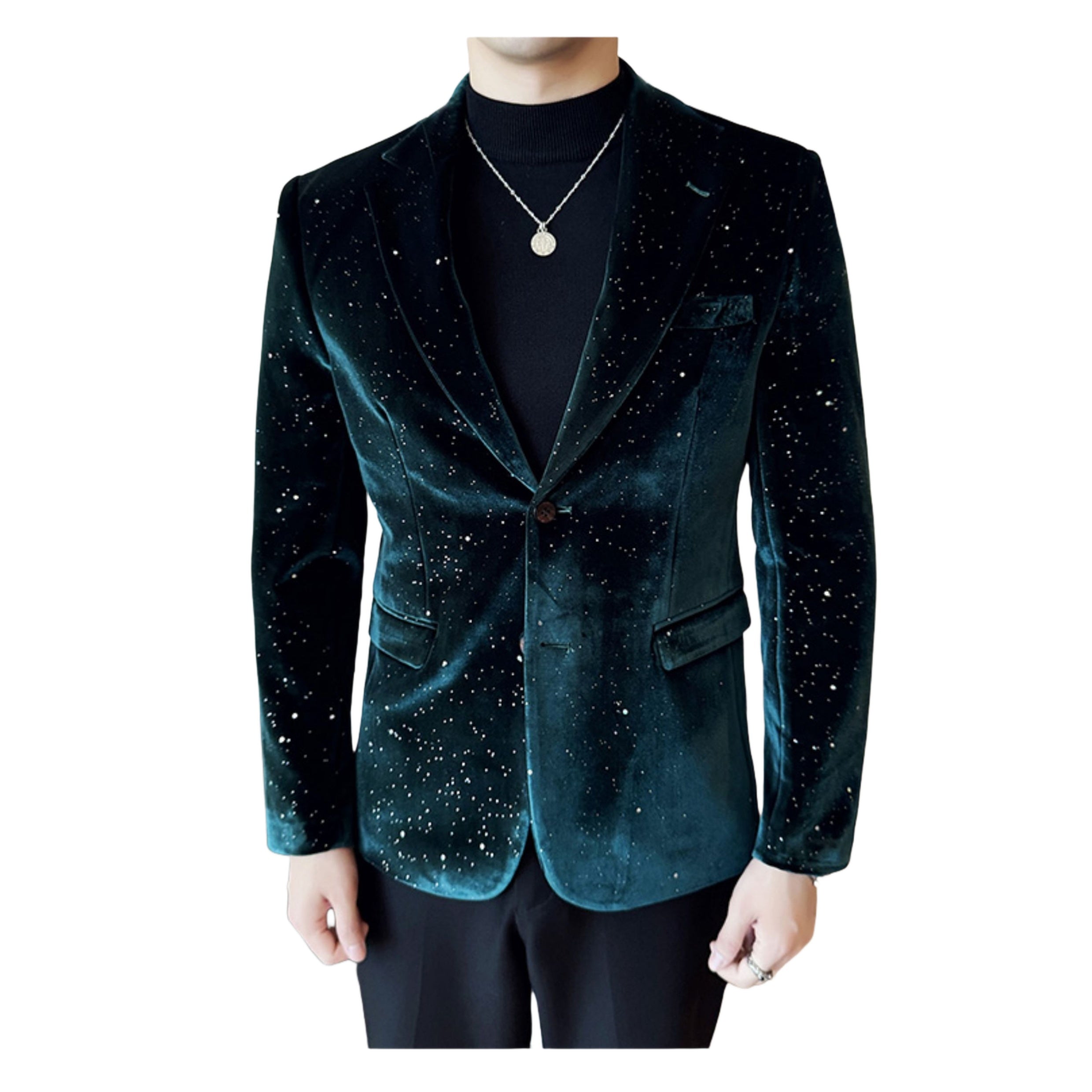 Autumn Men's Velvet Flash Gold Blazer Slim Fit Korean Style Nightclub Party Formal Suit Jacket - Halloweez