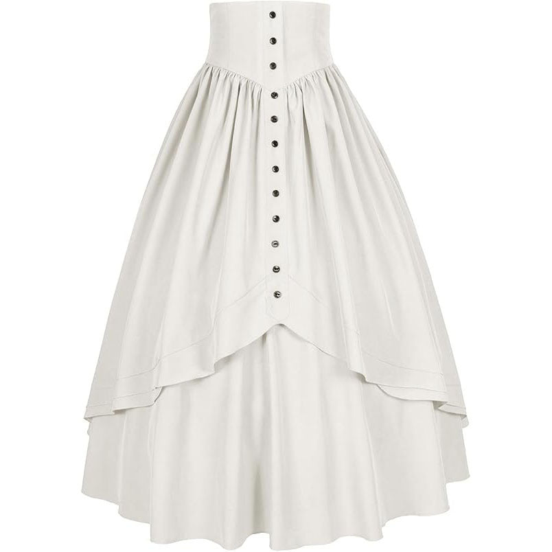 Medieval Renaissance Victorian Gothic Asymmetrical Pleated Tie Halloween Retro Midi Skirt - Halloweez