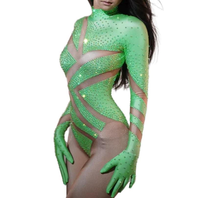 Sexy Go-Go Dancer Costume Women's Long Sleeve Bodysuit for Nightclub Performance, Bar Party, Cosplay, and Halloween - Halloweez