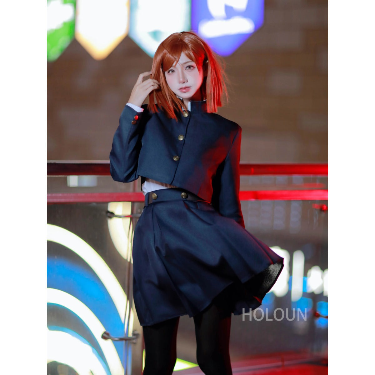 Halloweez Jujutsu Kaisen Nobara Cosplay Outfit with Wig, Jacket & Skirt