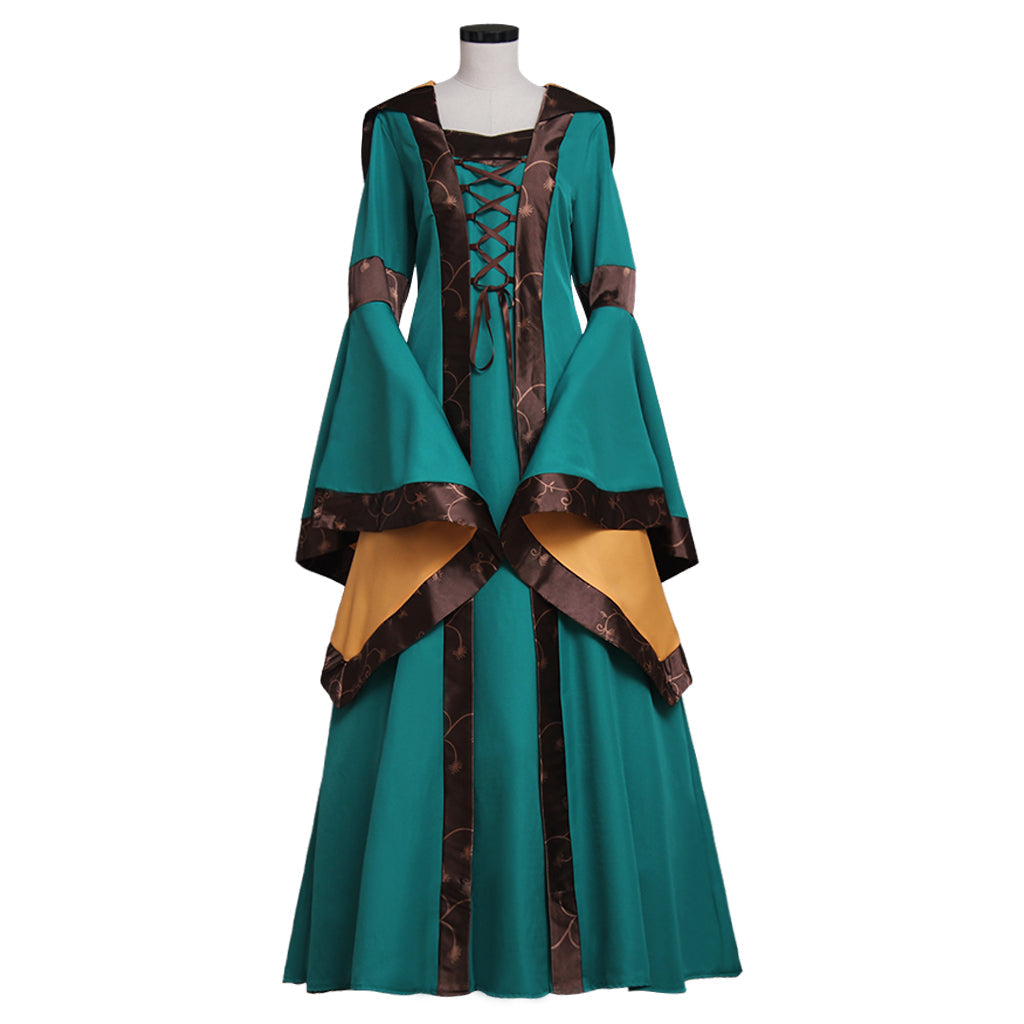 Elegant Green Renaissance Victorian Dress Gown for Adult Fantasy Parties and Cosplay