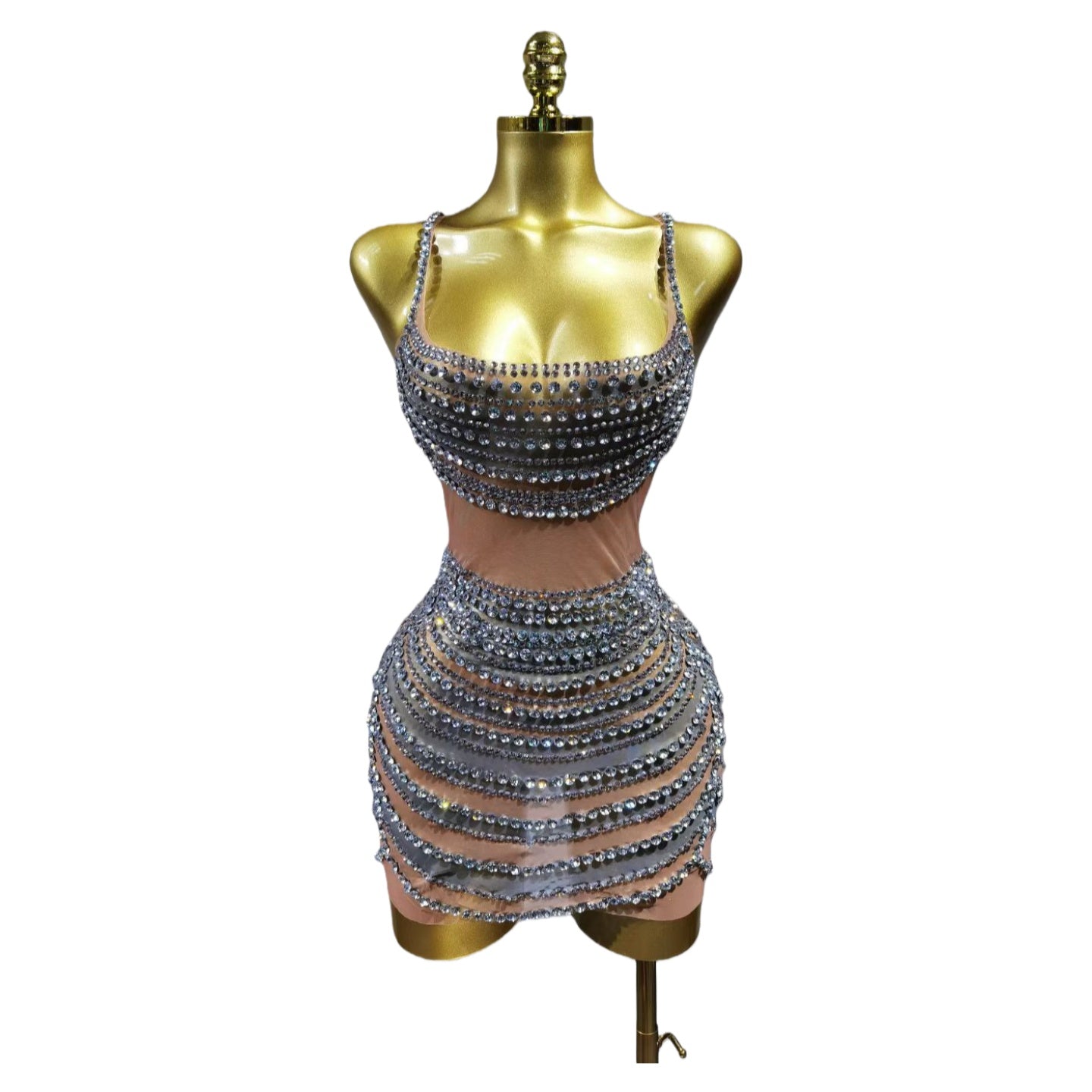 Diamond Gogo Dress Blue Cosplay Costume for Women - Sparkling Party Clubwear with Bodycon Fit for Birthday Stage Performance - Halloweez