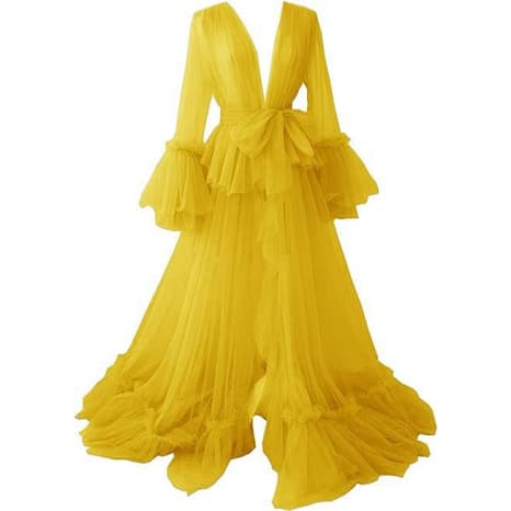 Elegant Women's Long Wedding Robe Sheer Maternity Bathrobe Dreamy Photo Shoot Bridal Party Morning Gown - Halloweez